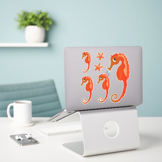 Cute Ocean Seahorse en Starfish Sticker (Laptop op bureau)