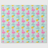 Cute Ocean Summer Pineapple and Pink Flamingo Cadeaupapier (Vlak)