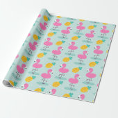 Cute Ocean Summer Pineapple and Pink Flamingo Cadeaupapier (Uitgerold)