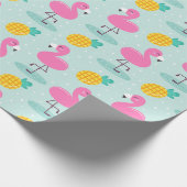 Cute Ocean Summer Pineapple and Pink Flamingo Cadeaupapier (Hoek)