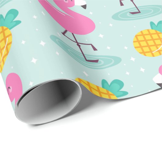 Cute Ocean Summer Pineapple and Pink Flamingo Cadeaupapier (Rol Hoek)
