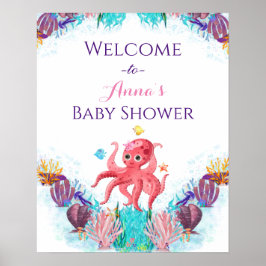 Cute Ocean Zee baby Octopus Colorful Welcome Poster