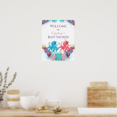 Cute Ocean Zee baby Twin Octopus Colorful Welcome Poster (Keuken)