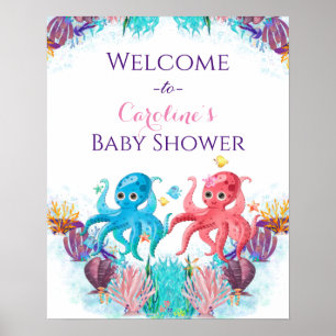 Cute Ocean Zee baby Twin Octopus Colorful Welcome Poster