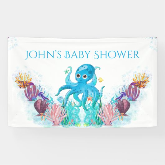 Cute Ocean Zee boy Octopus Colorful Baby shower Spandoek (Horizontaal)