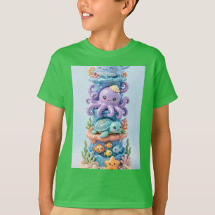 Cute Ocean Zee Dieren Stapel Toren 3D T-shirt