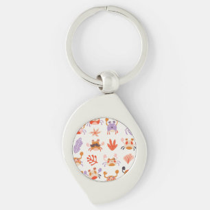 Cute Ocean Zee Friends Coral Crab Waterverf Sleutelhanger