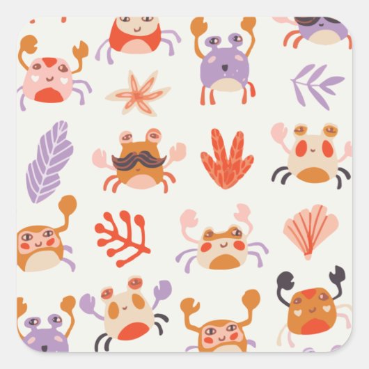 Cute Ocean Zee Friends Coral Crab Waterverf Vierkante Sticker (Voorkant)