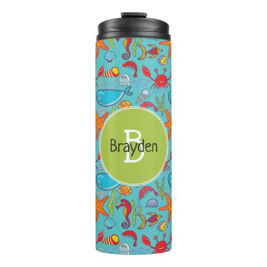 Cute Ocean Zee Life Fish Pattern - Gepersonaliseer Thermosbeker (Voorkant)