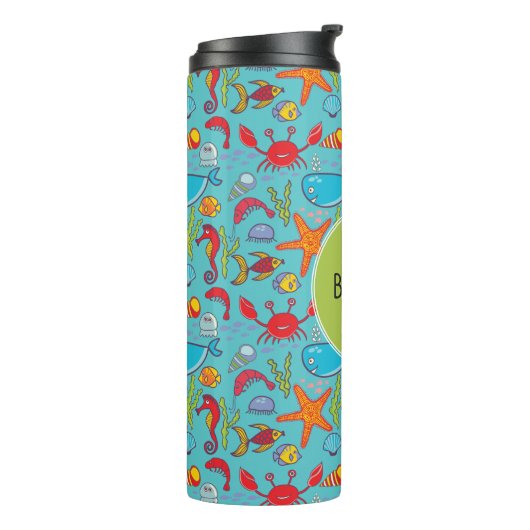 Cute Ocean Zee Life Fish Pattern - Gepersonaliseer Thermosbeker (Gedraaid links)