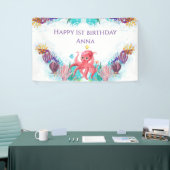 Cute Ocean Zee Octopus Colorful Happy Birthday Spandoek (Beurs)