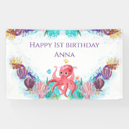Cute Ocean Zee Octopus Colorful Happy Birthday Spandoek