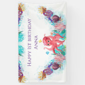 Cute Ocean Zee Octopus Colorful Happy Birthday Spandoek (Verticaal)