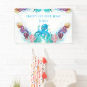 Cute Ocean Zee Octopus kleurful Happy Birthday B Spandoek (Insitu)