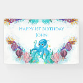 Cute Ocean Zee Octopus kleurful Happy Birthday B Spandoek (Horizontaal)