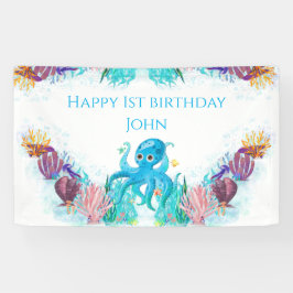 Cute Ocean Zee Octopus kleurful Happy Birthday B Spandoek