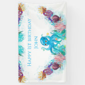 Cute Ocean Zee Octopus kleurful Happy Birthday B Spandoek (Verticaal)