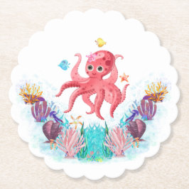 Cute Ocean Zee Octopus met kleurrijke zeeschelpen Kartonnen Onderzetters