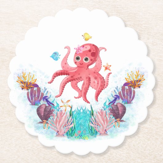 Cute Ocean Zee Octopus met kleurrijke zeeschelpen Kartonnen Onderzetters (Voorkant)