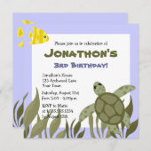 Cute Ocean Zee Turtle Birthday Party Invite Kaart (Voorkant / Achterkant)