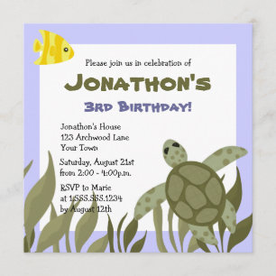 Cute Ocean Zee Turtle Birthday Party Invite Kaart