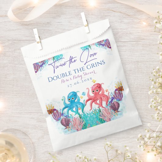 Cute Ocean Zee Twin Octopus Baby shower Party Bedankzakje (Geknipt)