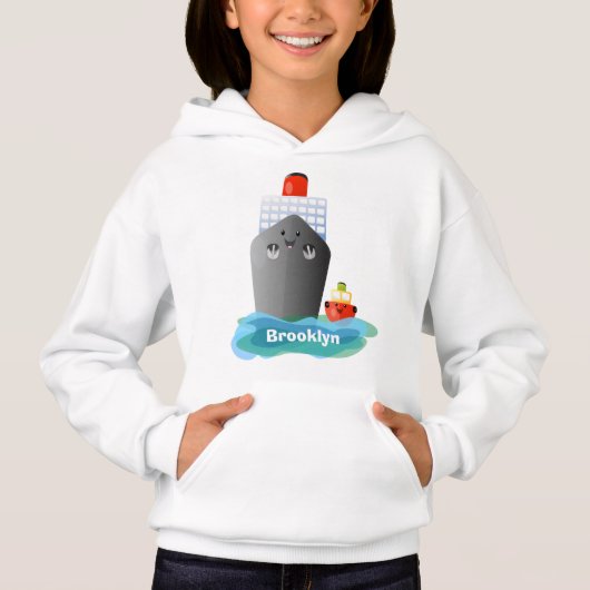 Cute oceanische lijnboot tug cartoon illustratie (Voorkant)
