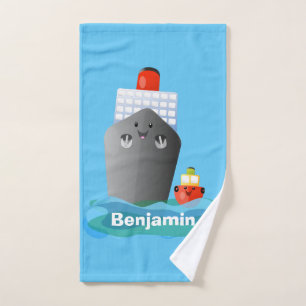 Cute oceanische lijnboot tug cartoon illustratie bad handdoek