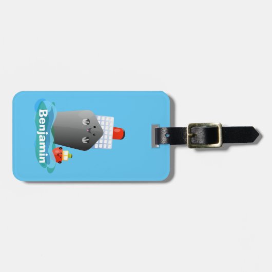 Cute oceanische lijnboot tug cartoon illustratie bagagelabel (Voorkant horizontaal)