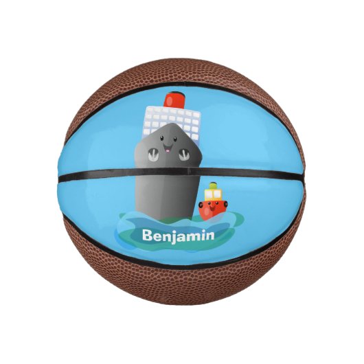 Cute oceanische lijnboot tug cartoon illustratie basketbal (Voorkant)