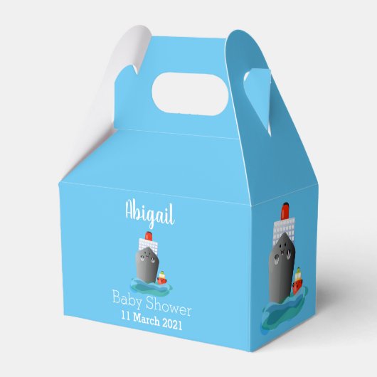 Cute oceanische lijnboot tug cartoon illustratie bedankdoosjes (Achterkant)