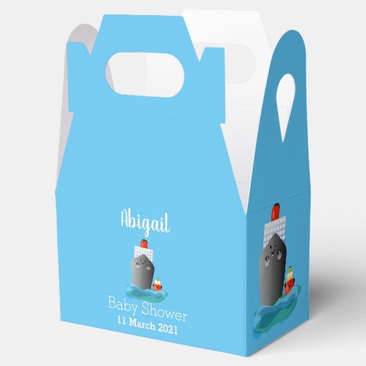 Cute oceanische lijnboot tug cartoon illustratie bedankdoosjes (Geopend)