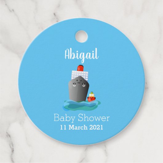 Cute oceanische lijnboot tug cartoon illustratie bedankjes labels (Voorkant)