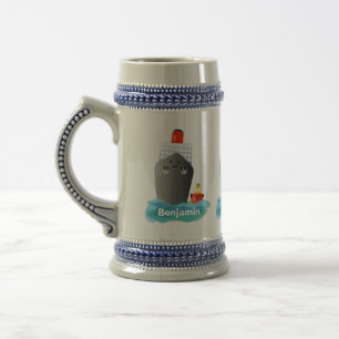 Cute oceanische lijnboot tug cartoon illustratie bierpul