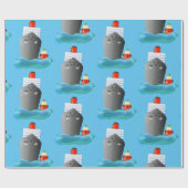 Cute oceanische lijnboot tug cartoon illustratie cadeaupapier (Vlak)