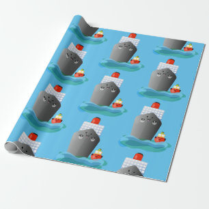 Cute oceanische lijnboot tug cartoon illustratie cadeaupapier
