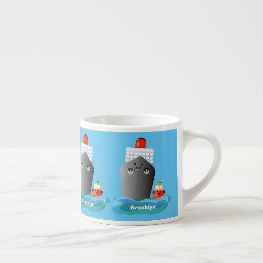 Cute oceanische lijnboot tug cartoon illustratie espresso kop (Rechts)