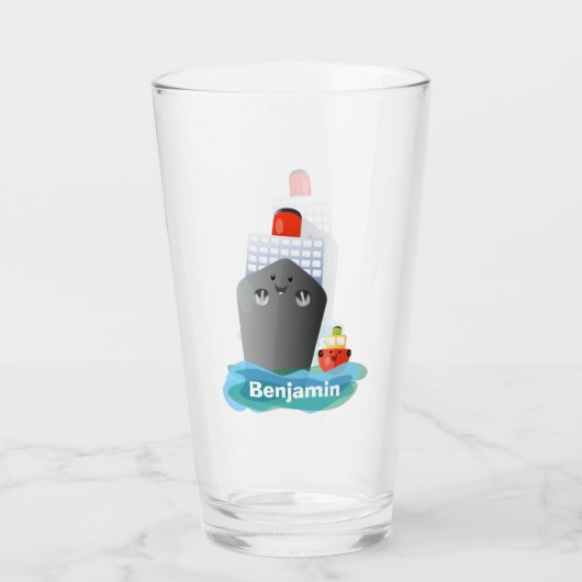 Cute oceanische lijnboot tug cartoon illustratie glas (Achterkant)