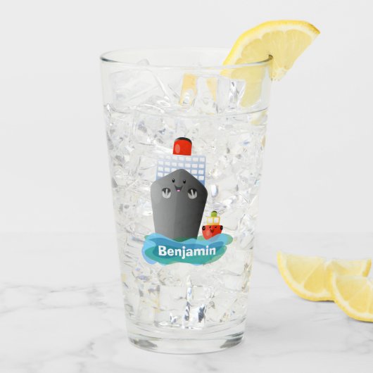 Cute oceanische lijnboot tug cartoon illustratie glas (Achterkant ijs)