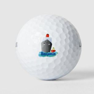 Cute oceanische lijnboot tug cartoon illustratie golfballen