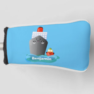 Cute oceanische lijnboot tug cartoon illustratie golfheadcover