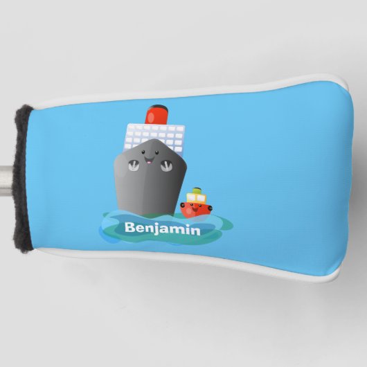 Cute oceanische lijnboot tug cartoon illustratie golfheadcover (Voorkant)