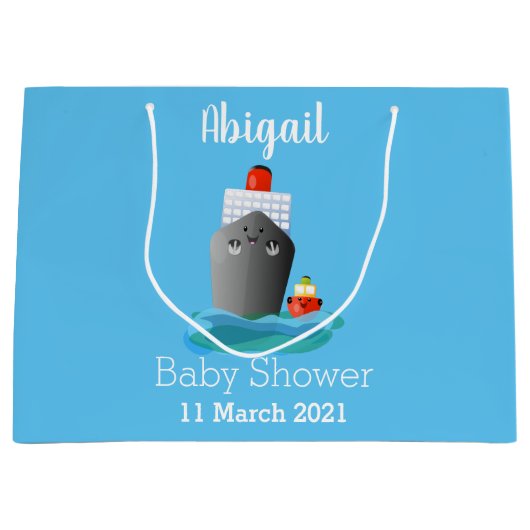 Cute oceanische lijnboot tug cartoon illustratie groot cadeauzakje (Voorkant)