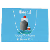 Cute oceanische lijnboot tug cartoon illustratie groot cadeauzakje (Achterkant)