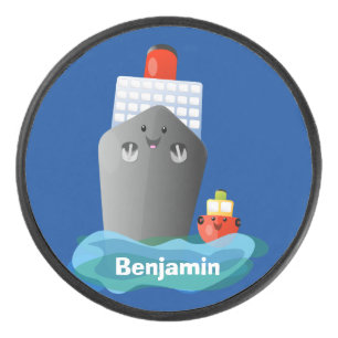 Cute oceanische lijnboot tug cartoon illustratie hockey puck