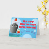 Cute oceanische lijnboot tug cartoon illustratie kaart (Gele Bloem)