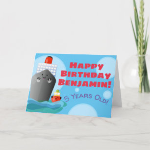 Cute oceanische lijnboot tug cartoon illustratie kaart