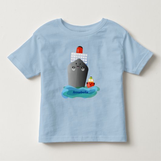 Cute oceanische lijnboot tug cartoon illustratie kinder shirts (Voorkant)