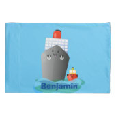 Cute oceanische lijnboot tug cartoon illustratie kussensloop (Achterkant)