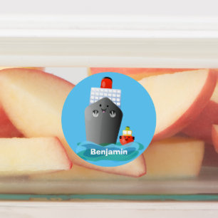 Cute oceanische lijnboot tug cartoon illustratie labels